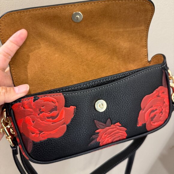 Coach CCF74 Hailey Flap Bag With Floral Print Black/Red - Picture 9 of 10